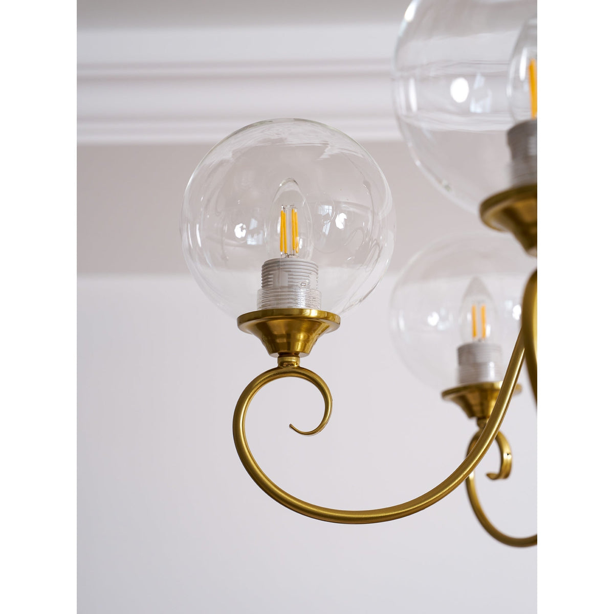Hand-Blown Glass Globe Chandelier with Antique Brass Frame – Multi-Arm Pendant Light for Dining Room | Lonoma