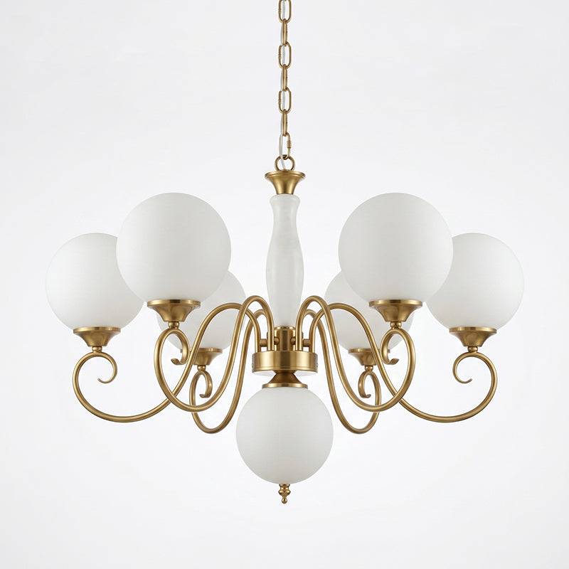 Hand-Blown Glass Globe Chandelier with Antique Brass Frame – Multi-Arm Pendant Light for Dining Room | Lonoma
