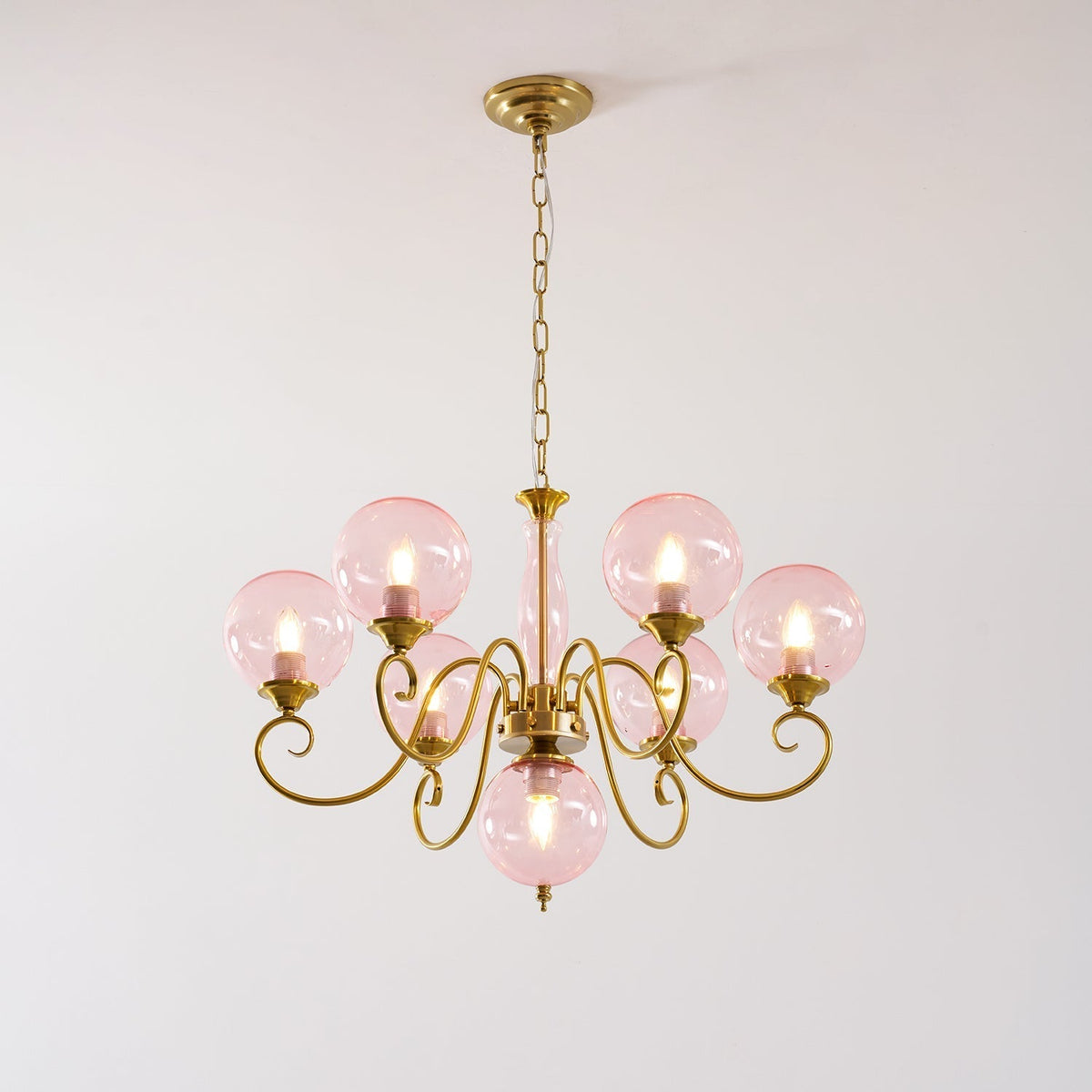 Hand-Blown Glass Globe Chandelier with Antique Brass Frame – Multi-Arm Pendant Light for Dining Room | Lonoma