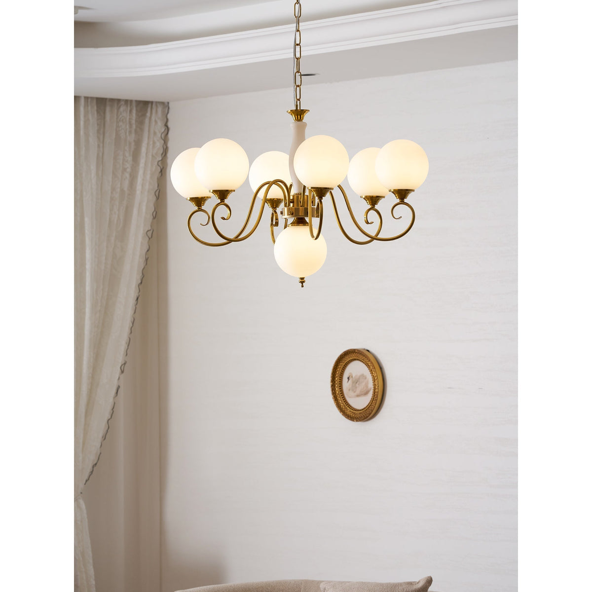 Hand-Blown Glass Globe Chandelier with Antique Brass Frame – Multi-Arm Pendant Light for Dining Room | Lonoma
