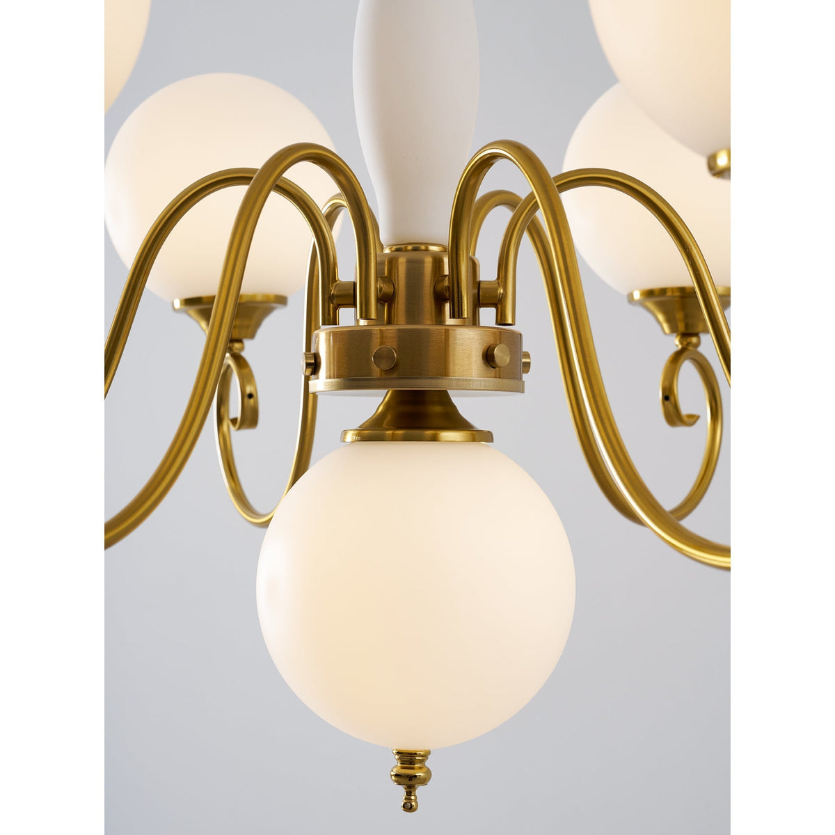Hand-Blown Glass Globe Chandelier with Antique Brass Frame – Multi-Arm Pendant Light for Dining Room | Lonoma