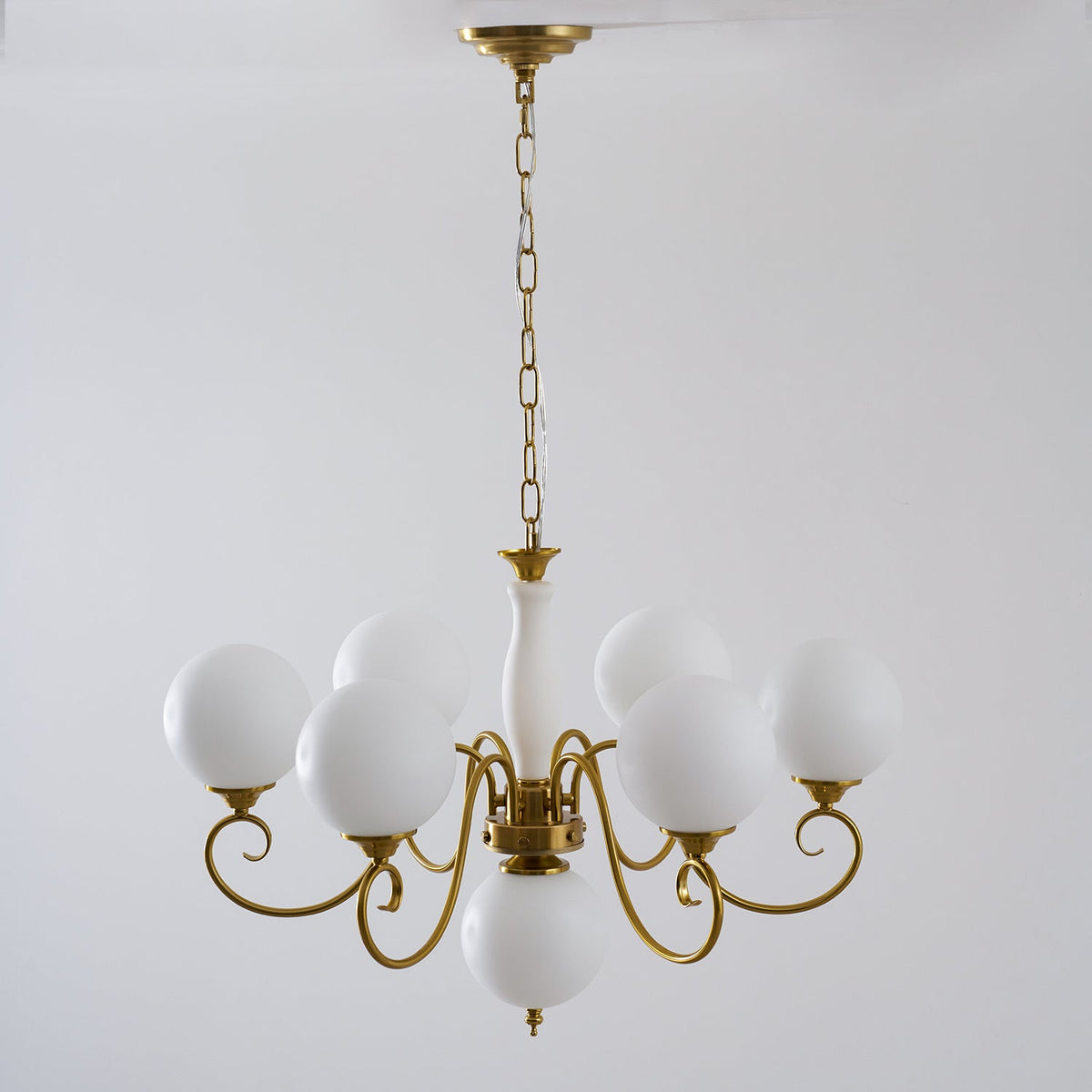 Hand-Blown Glass Globe Chandelier with Antique Brass Frame – Multi-Arm Pendant Light for Dining Room | Lonoma