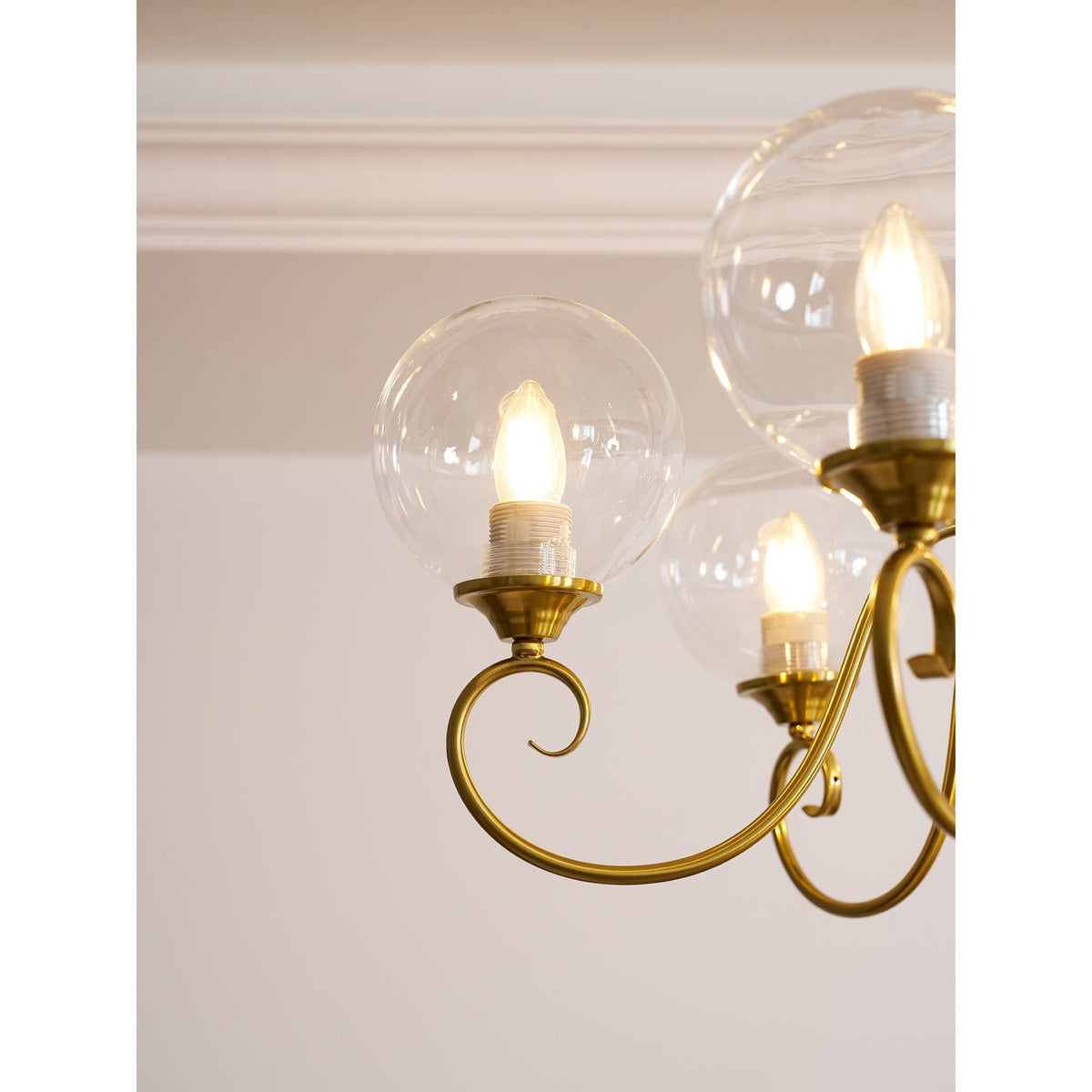 Hand-Blown Glass Globe Chandelier with Antique Brass Frame – Multi-Arm Pendant Light for Dining Room | Lonoma