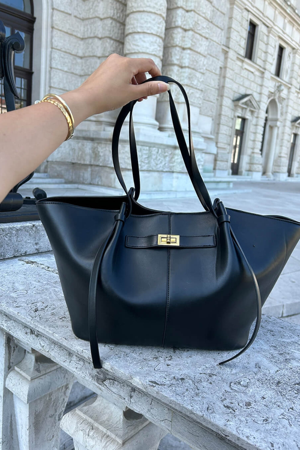 Structured Leather Shoulder Tote with Hardware Accent – Large Carryall for Work, Travel & Everyday | Lonoma