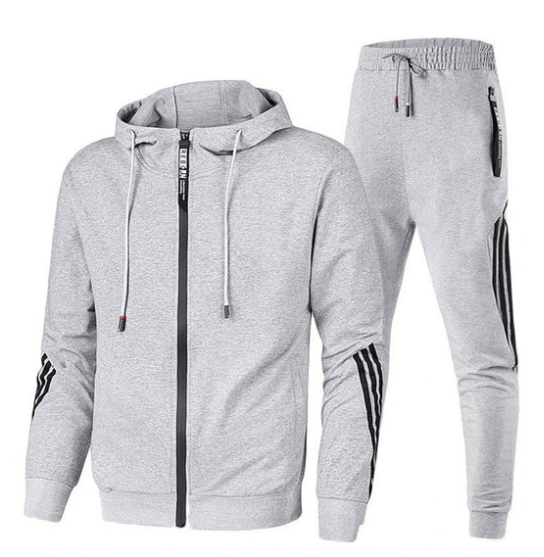Men's Zip-Up Tracksuit Set in Cotton Blend with Striped Detail | Koossa