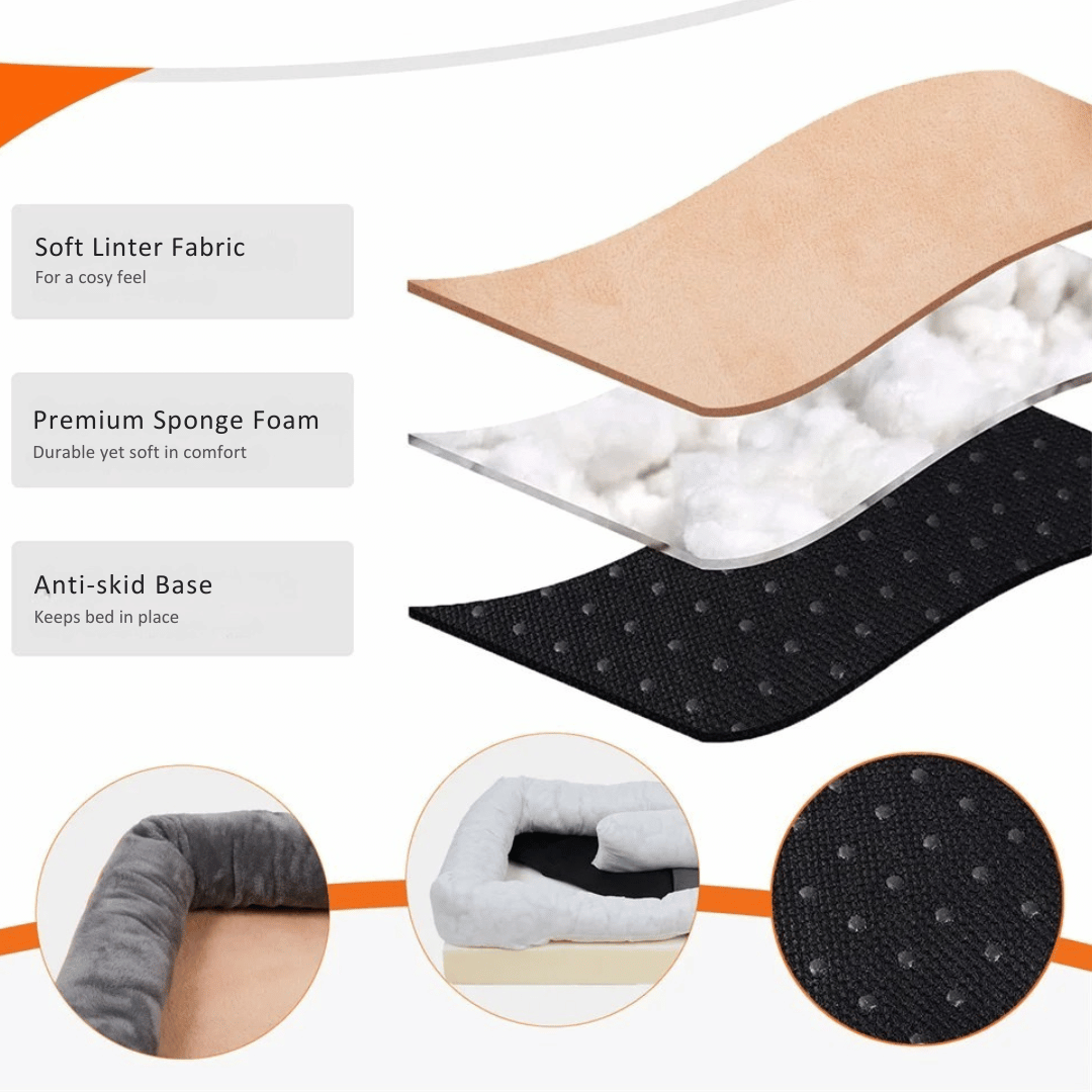 Orthopedic Dog Bed Nest Bolster Washable Grey Orange Large XL 2XL 3XL Joint Support Memory Foam Dog Sofa Bed Removable Cover | Koossa