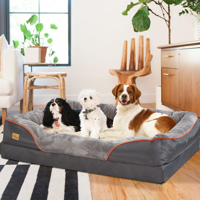 Orthopedic Dog Bed Nest Bolster Washable Grey Orange Large XL 2XL 3XL Joint Support Memory Foam Dog Sofa Bed Removable Cover | Koossa