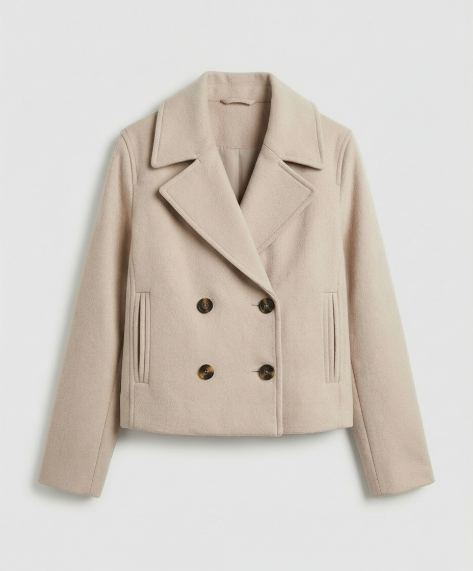 Women's Double-Breasted Cropped Jacket — Classic Tailored Blazer with Notched Collar for Smart Casual & Office Wear | Koossa