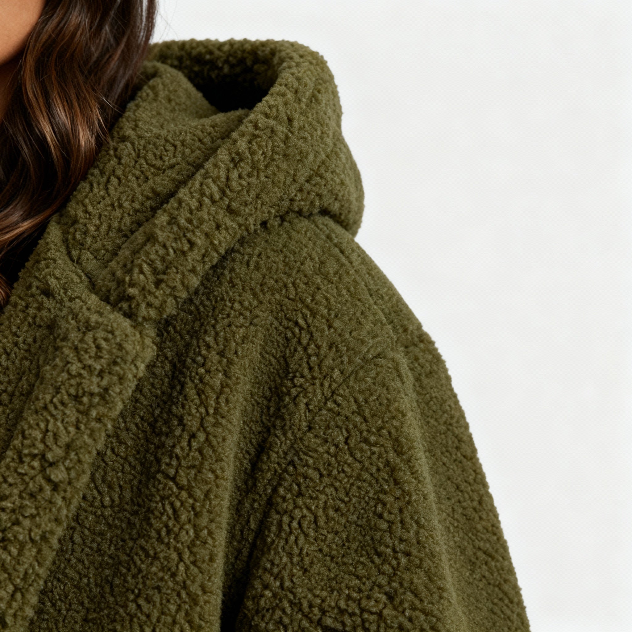 Women's Hooded Teddy Coat — Long Relaxed-Fit Winter Coat with Wide Lapels & Single-Button Front | Koossa