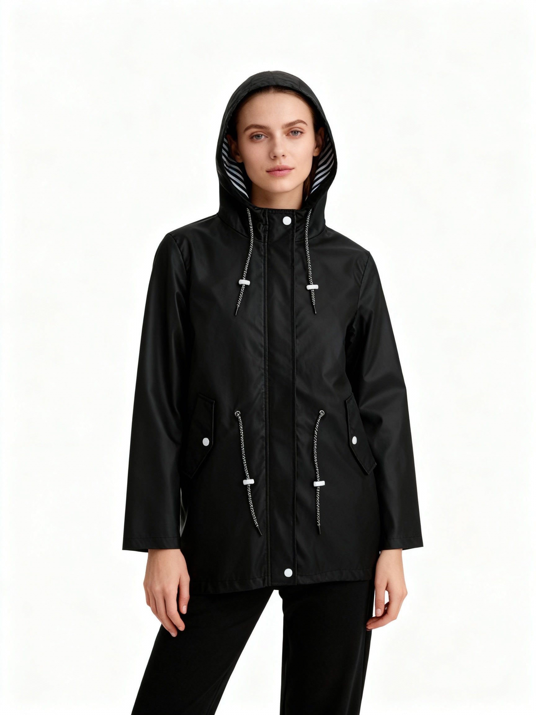 Women's Hooded Parka Coat with Adjustable Waist — Weatherproof Outerwear for Spring & Autumn | Koossa