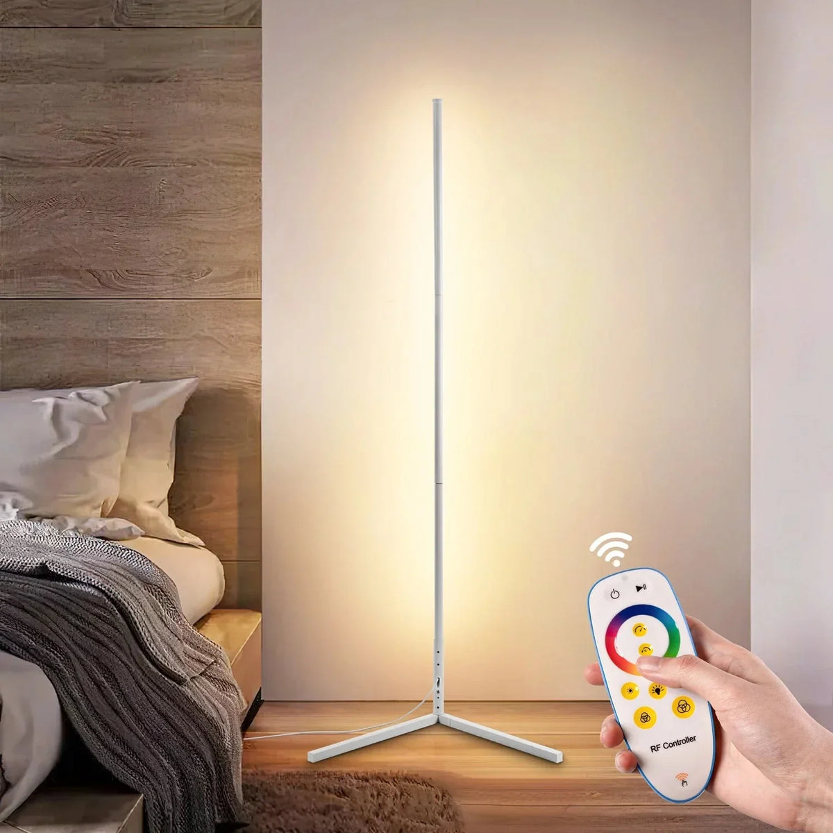 Dimmable LED Corner Floor Lamp, 56 in Tall, 3 Color Temperatures, Black or White – Modern Standing Light for Living Room, Bedroom & Office | Lonoma