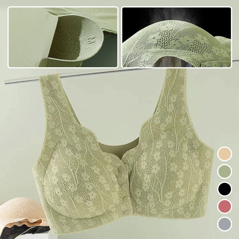 Front Closure Wireless Bra for Women, Soft Support, Stretch Nylon Fabric, Easy Button Front Comfort Bra for Everyday Wear | Lonoma