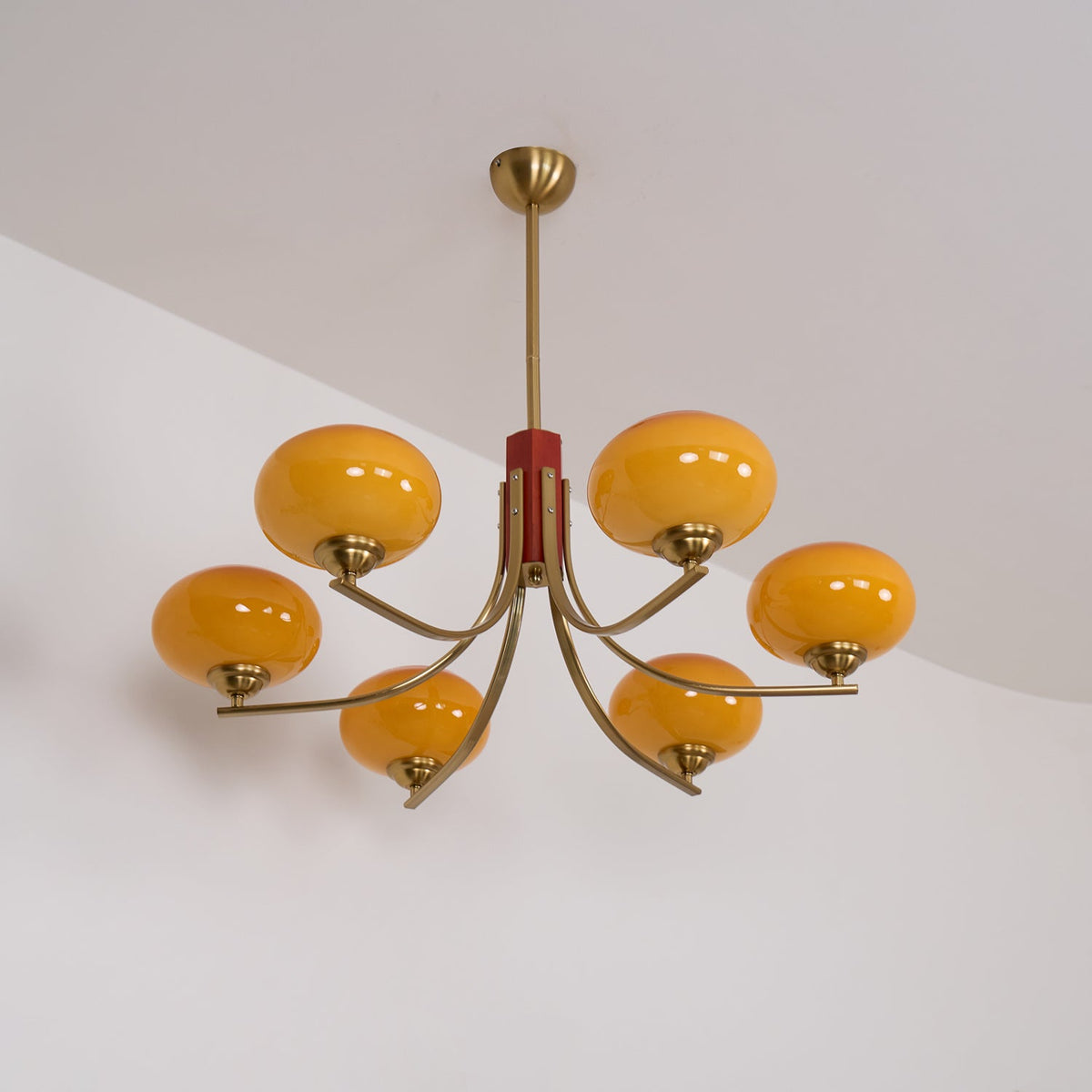 Multi-Globe Pendant Chandelier with Amber Glass Shades and Wood Accents for Dining Room | Lonoma