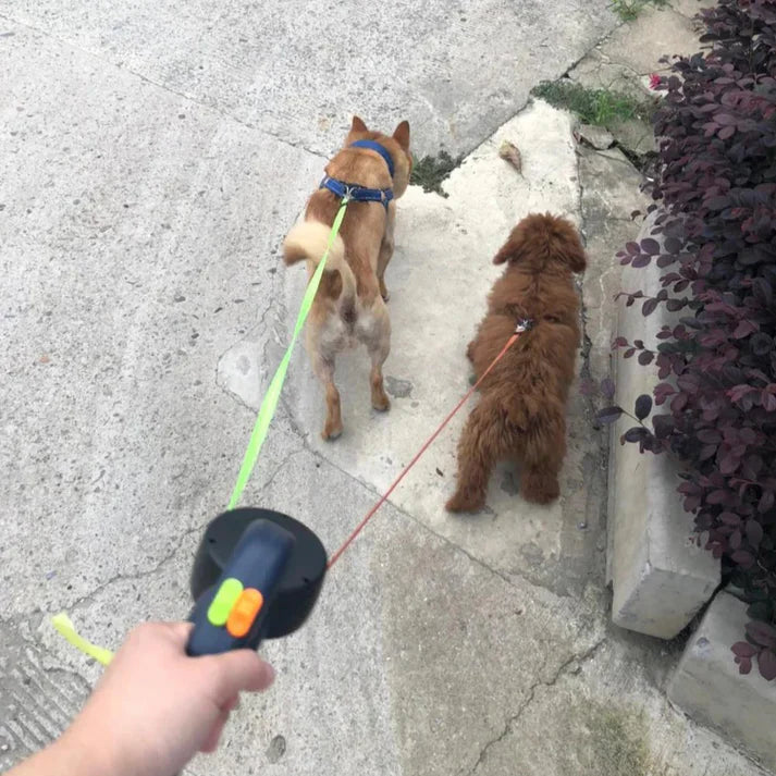 Dog Lead Double Retractable 3m Dual Leash 360° Swivel Two Dogs Tangle-Free LED Light Night Walking | Koossa