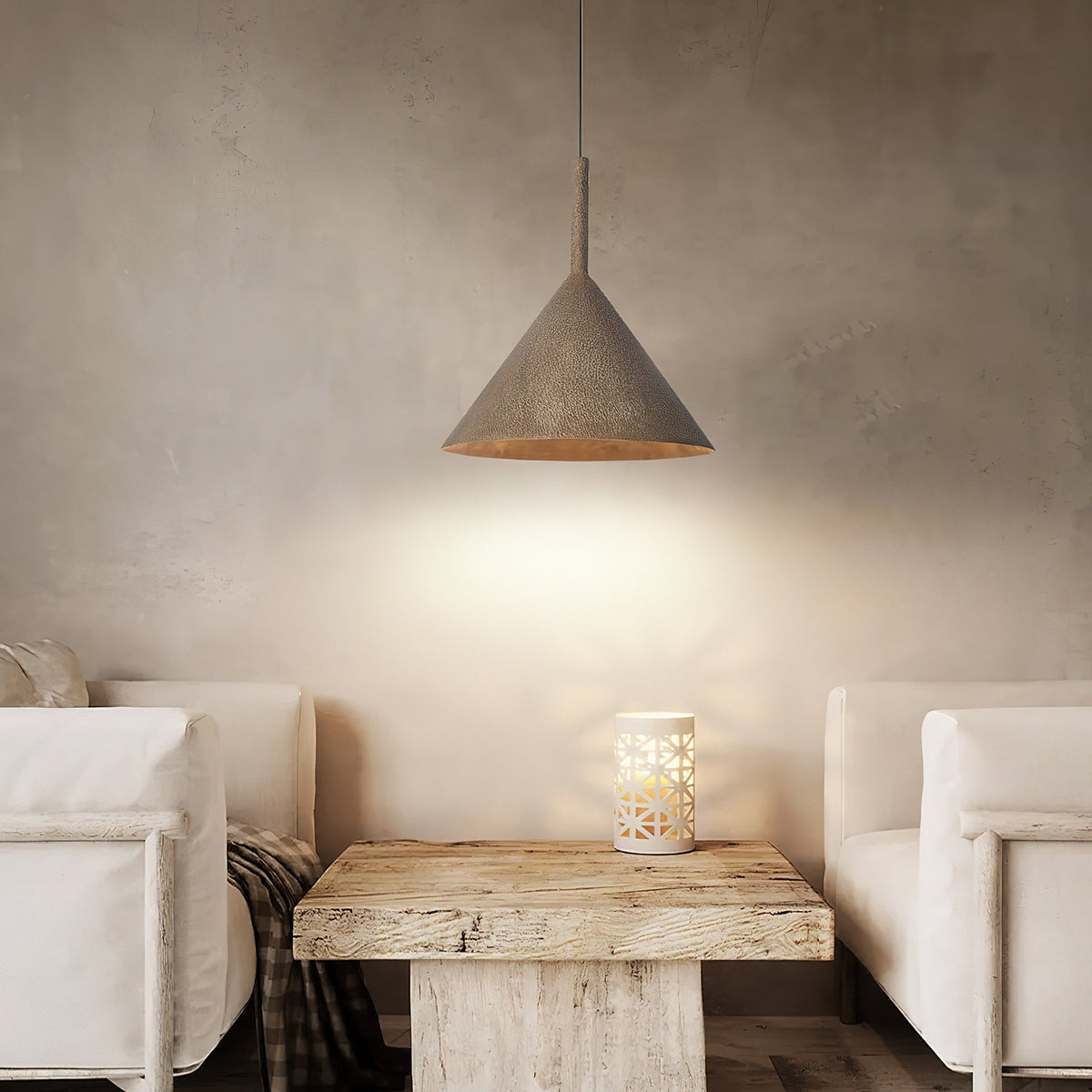 Hammered Iron Pendant Light, 18 in Cone Shade, Aged Bronze Adjustable Hanging Fixture for Dining Table, Kitchen Island & Entryway | Lonoma