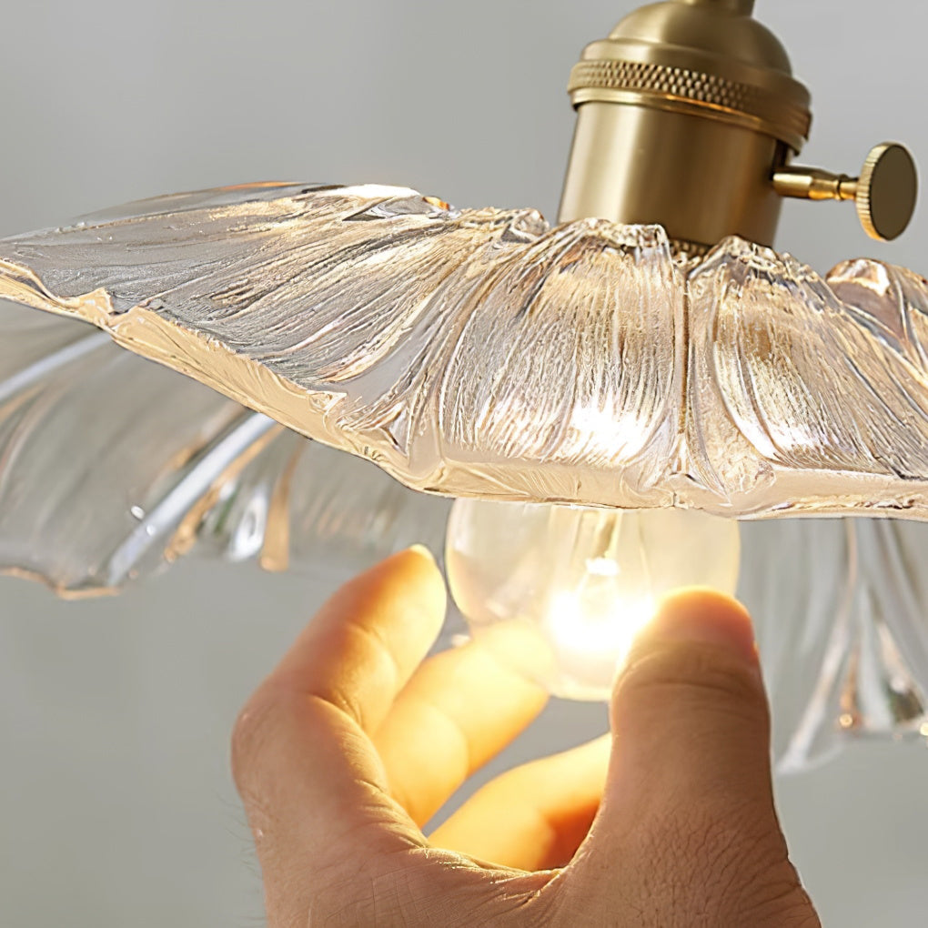 Floral Glass Flush Mount or Drop Ceiling Light with Brass Accents – Clear, Green or Pink Petal Shades for Bedroom, Dining Room | Lonoma