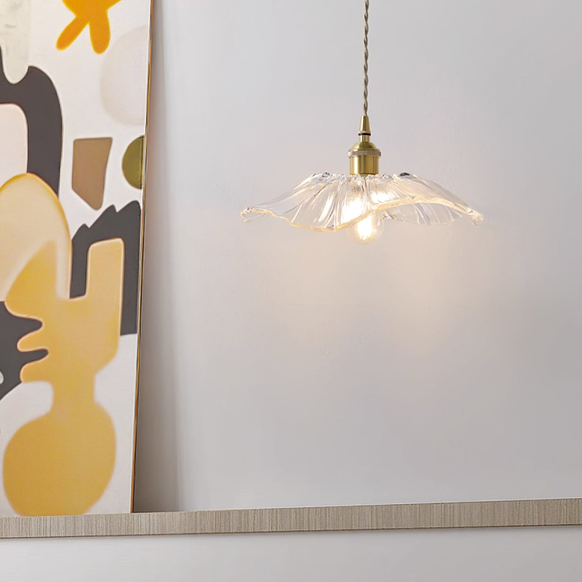 Floral Glass Flush Mount or Drop Ceiling Light with Brass Accents – Clear, Green or Pink Petal Shades for Bedroom, Dining Room | Lonoma