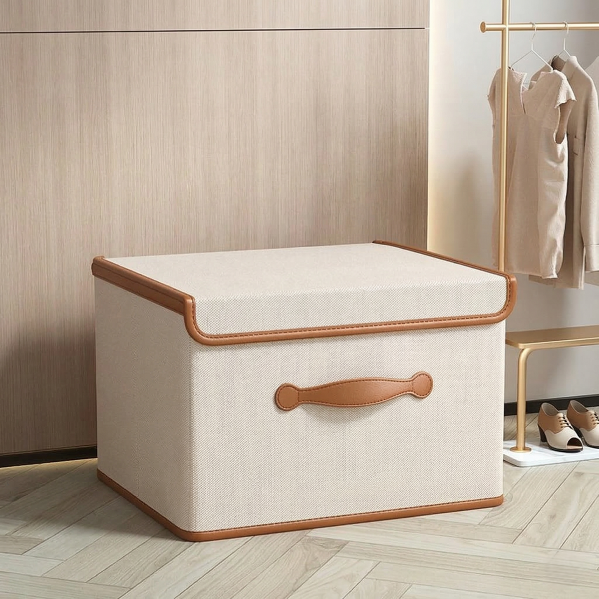 Foldable Storage Bin with Lid, Oxford Fabric Closet Organizer with Handles for Clothes, Toys, Linens & Bedroom Accessories | Lonoma