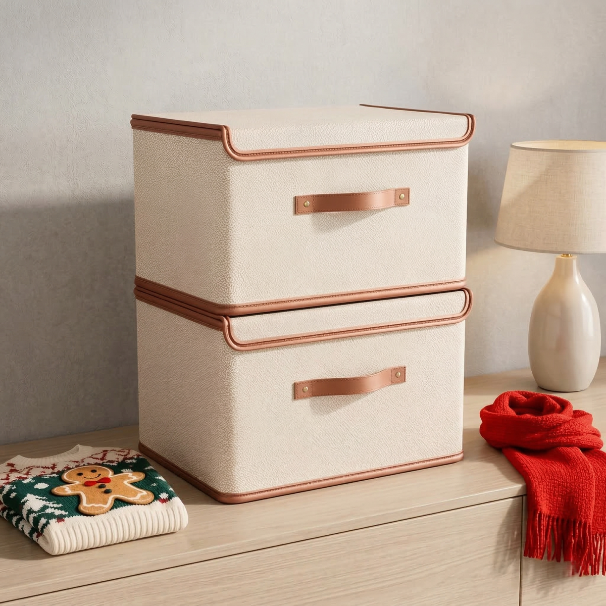 Foldable Storage Bin with Lid, Oxford Fabric Closet Organizer with Handles for Clothes, Toys, Linens & Bedroom Accessories | Lonoma