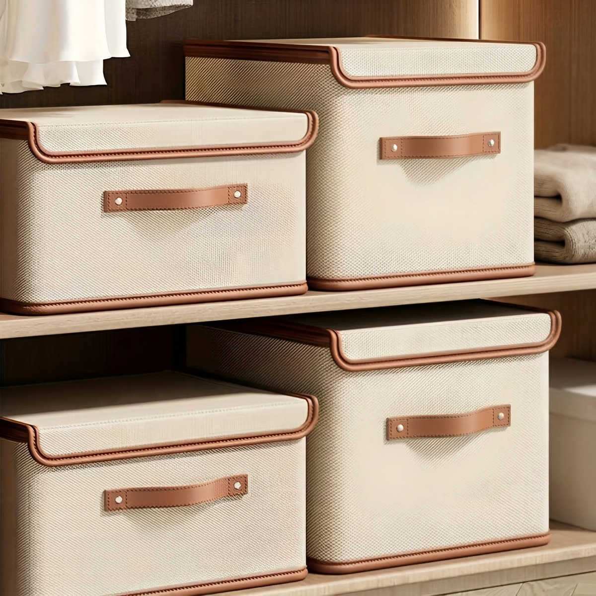 Foldable Storage Bin with Lid, Oxford Fabric Closet Organizer with Handles for Clothes, Toys, Linens & Bedroom Accessories | Lonoma