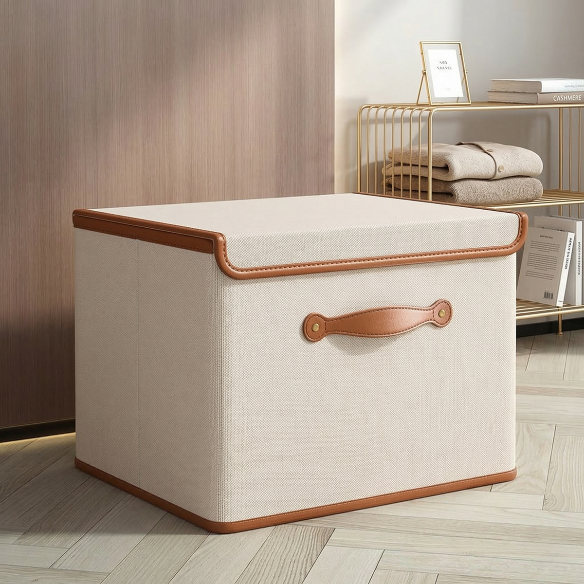 Foldable Storage Bin with Lid, Oxford Fabric Closet Organizer with Handles for Clothes, Toys, Linens & Bedroom Accessories | Lonoma