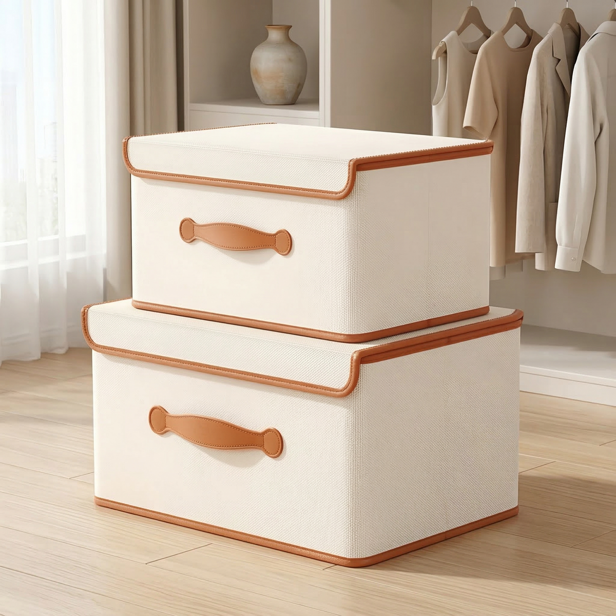 Foldable Storage Bin with Lid, Oxford Fabric Closet Organizer with Handles for Clothes, Toys, Linens & Bedroom Accessories | Lonoma