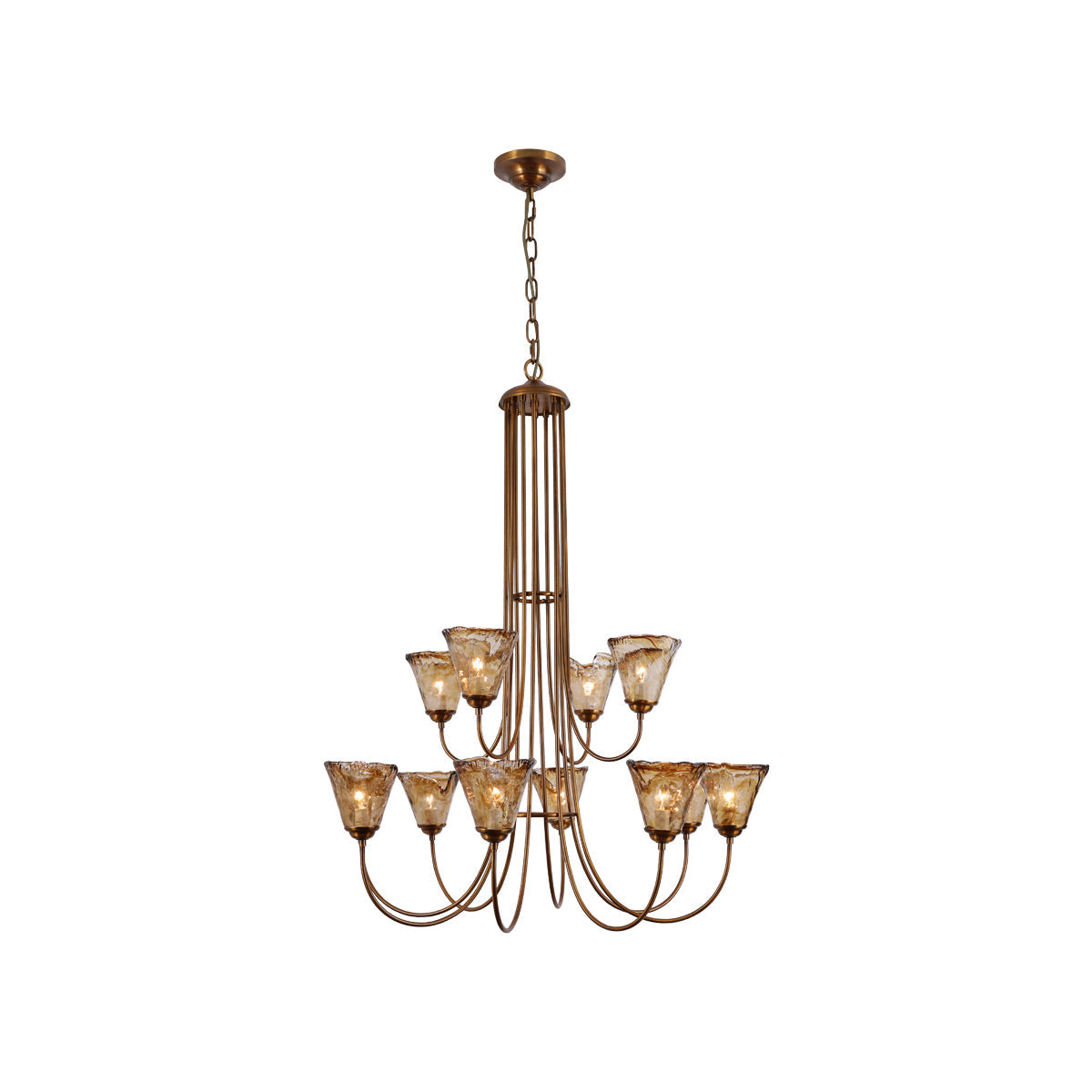 Amber Glass Globe Chandelier with Dark Brass Frame – Multi-Light Adjustable Height Hanging Fixture for Dining Room, Entryway, Living Room | Lonoma