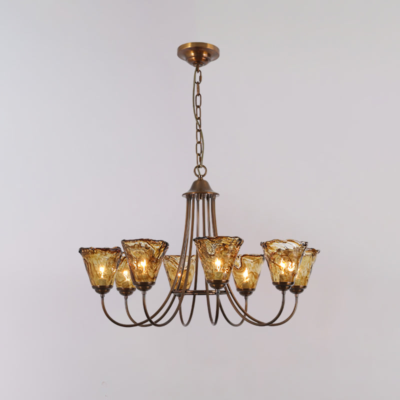 Amber Glass Globe Chandelier with Dark Brass Frame – Multi-Light Adjustable Height Hanging Fixture for Dining Room, Entryway, Living Room | Lonoma