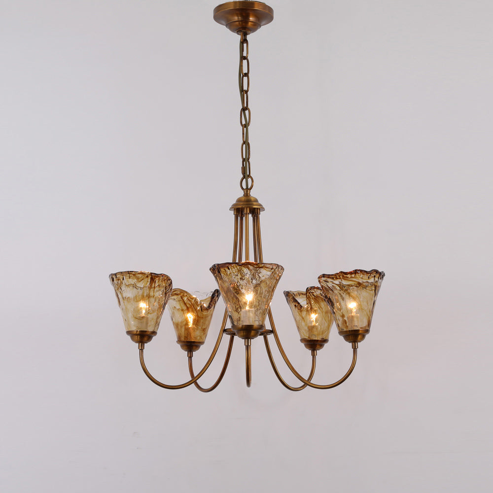 Amber Glass Globe Chandelier with Dark Brass Frame – Multi-Light Adjustable Height Hanging Fixture for Dining Room, Entryway, Living Room | Lonoma