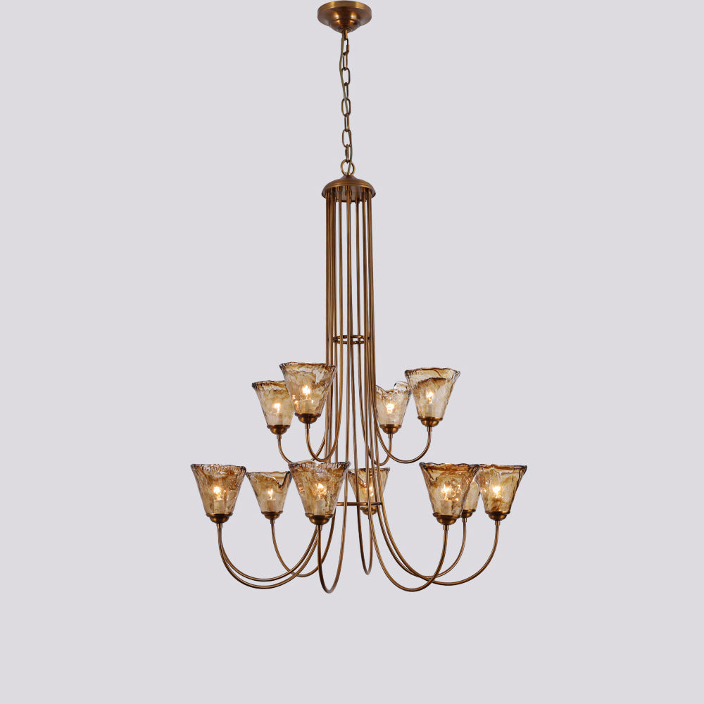 Amber Glass Globe Chandelier with Dark Brass Frame – Multi-Light Adjustable Height Hanging Fixture for Dining Room, Entryway, Living Room | Lonoma