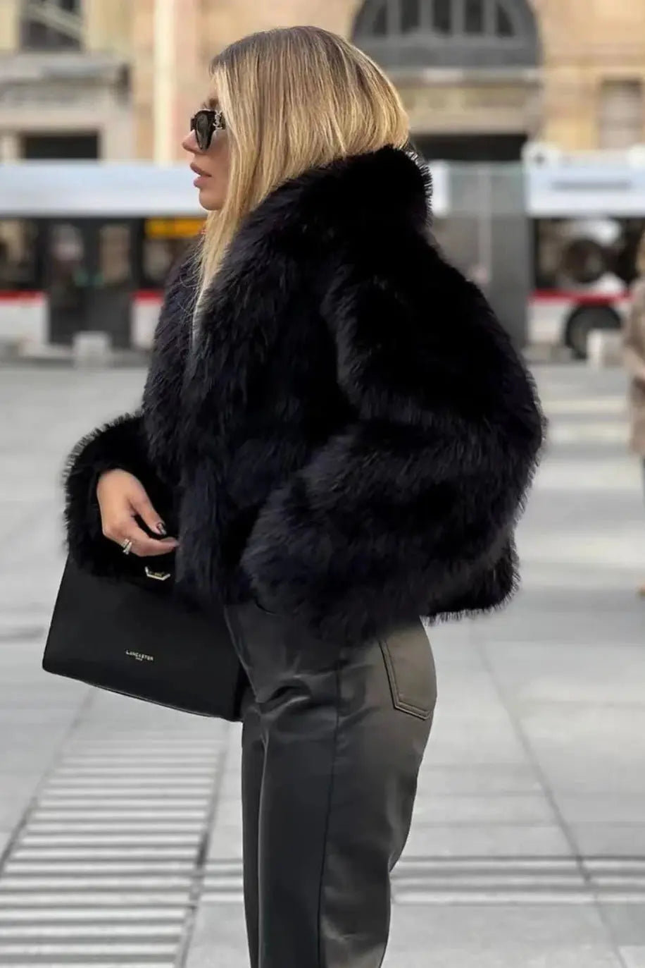 Oversized Faux Fur Coat Beige Grey Black Wide Lapel Winter Outerwear Textured Plush Finish Relaxed Silhouette Statement Layering Piece | Koossa