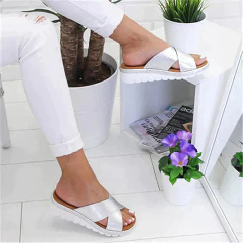 Cross-Strap Sandals in Metallic and Matte Finishes for Warm-Weather Comfort | Supportive Summer Footwear with Contemporary Design and Easy Slip-On Style | Koossa