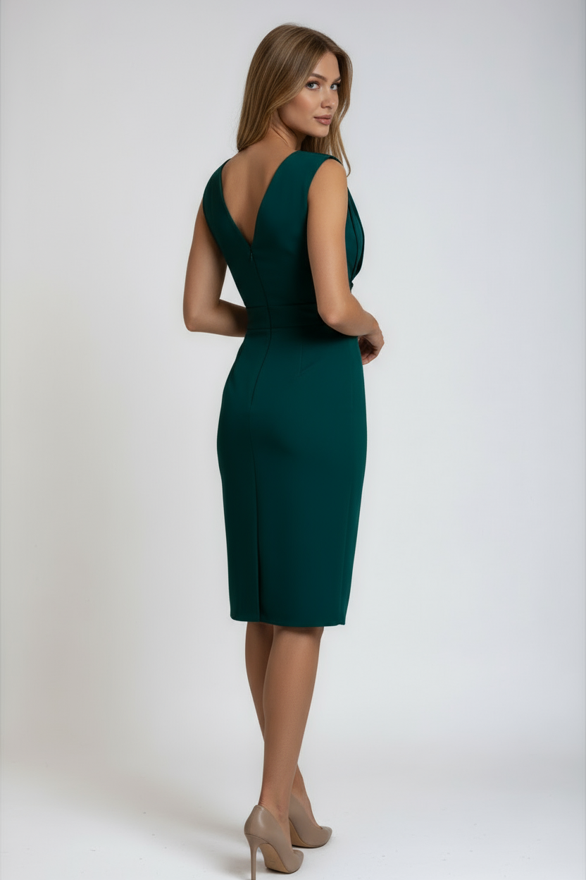 Draped V-Neck Midi Dress in Green, Red, Blue, Lilac, Black for Elegant Occasions and Evening Wear | Koossa