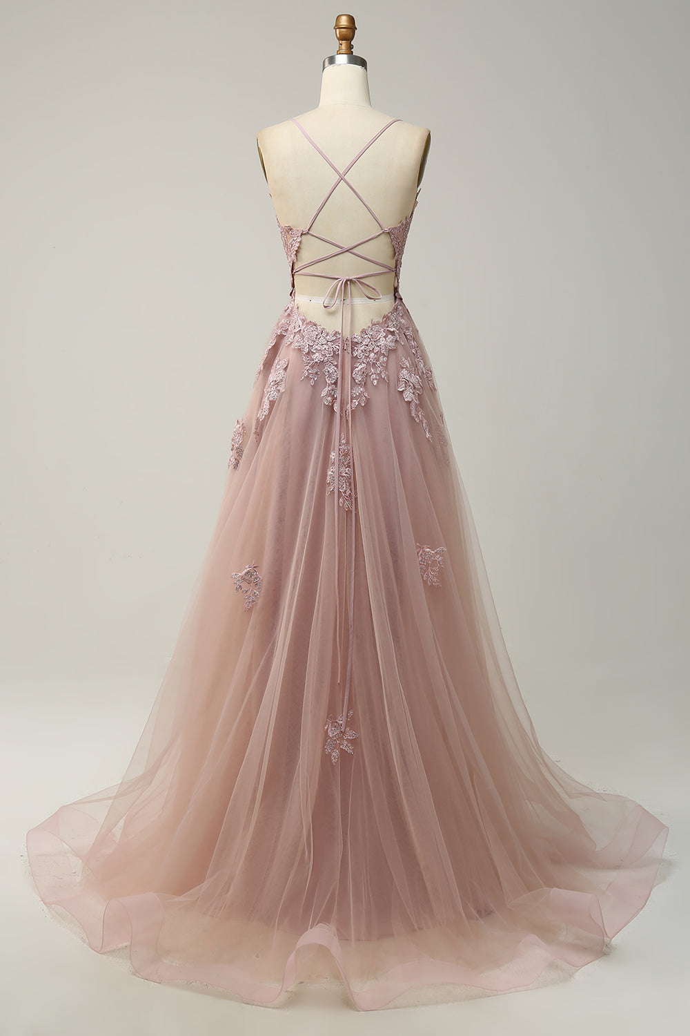 Women's Floor-Length A-Line Evening Gown with Adjustable Lace-Up Back and Spaghetti Straps | Koossa