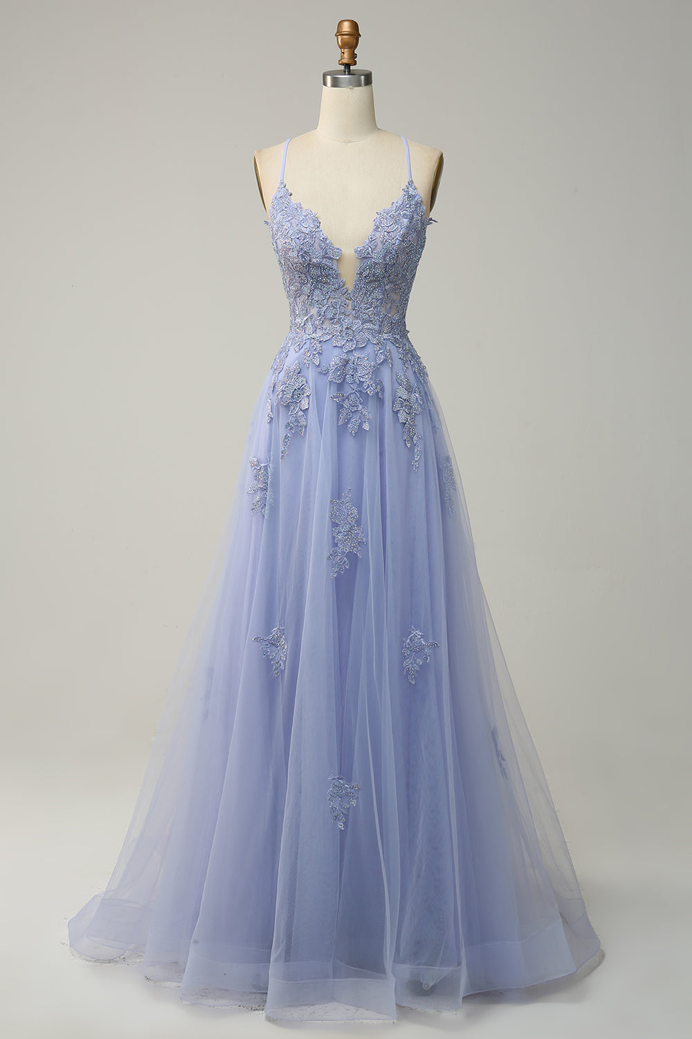 Women's Floor-Length A-Line Evening Gown with Adjustable Lace-Up Back and Spaghetti Straps | Koossa