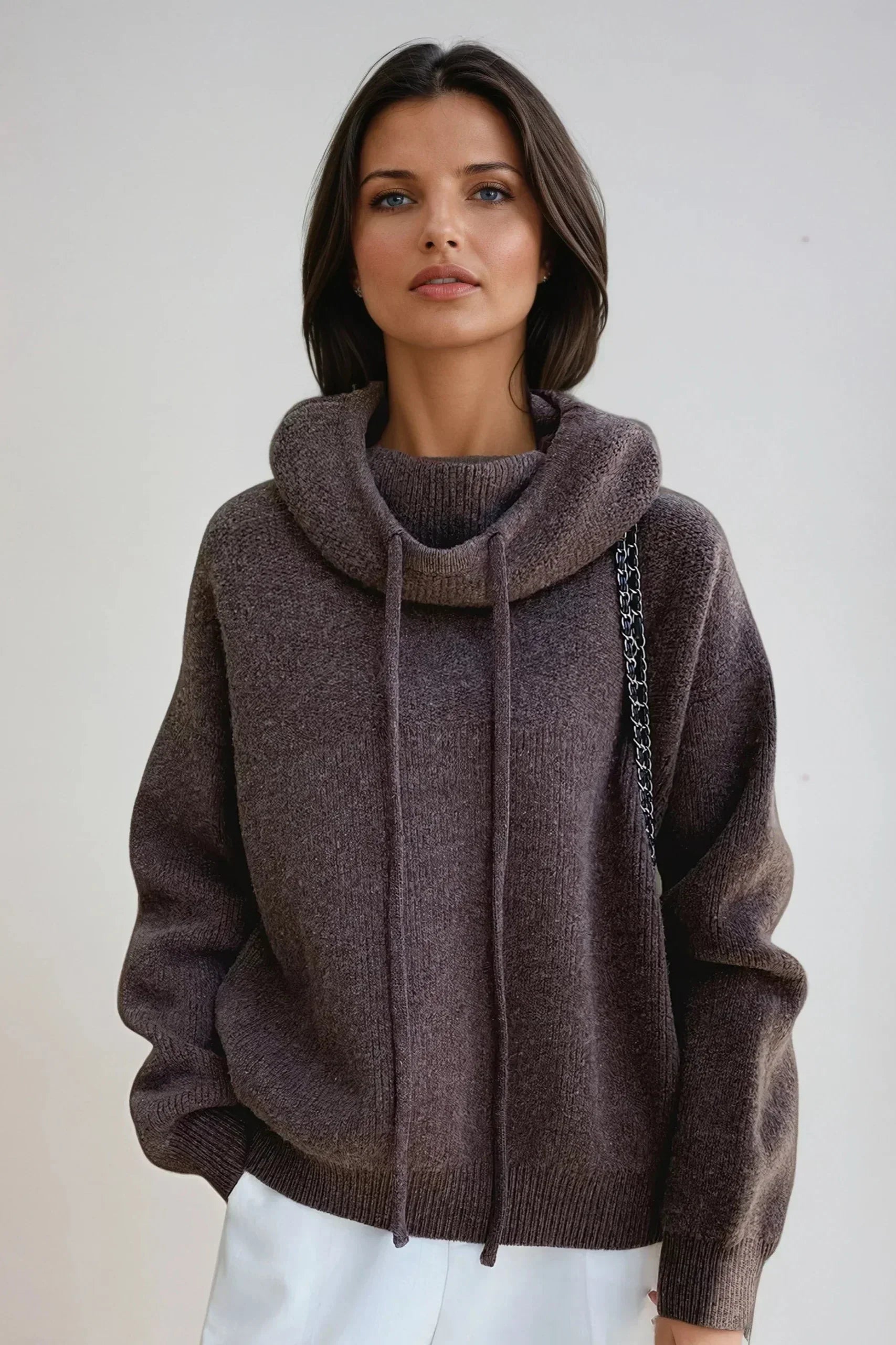 Women's Roll Neck Hooded Jumper in Soft Knit – Relaxed Fit Turtleneck Sweater for Effortless Layering and Everyday Elegance | Koossa