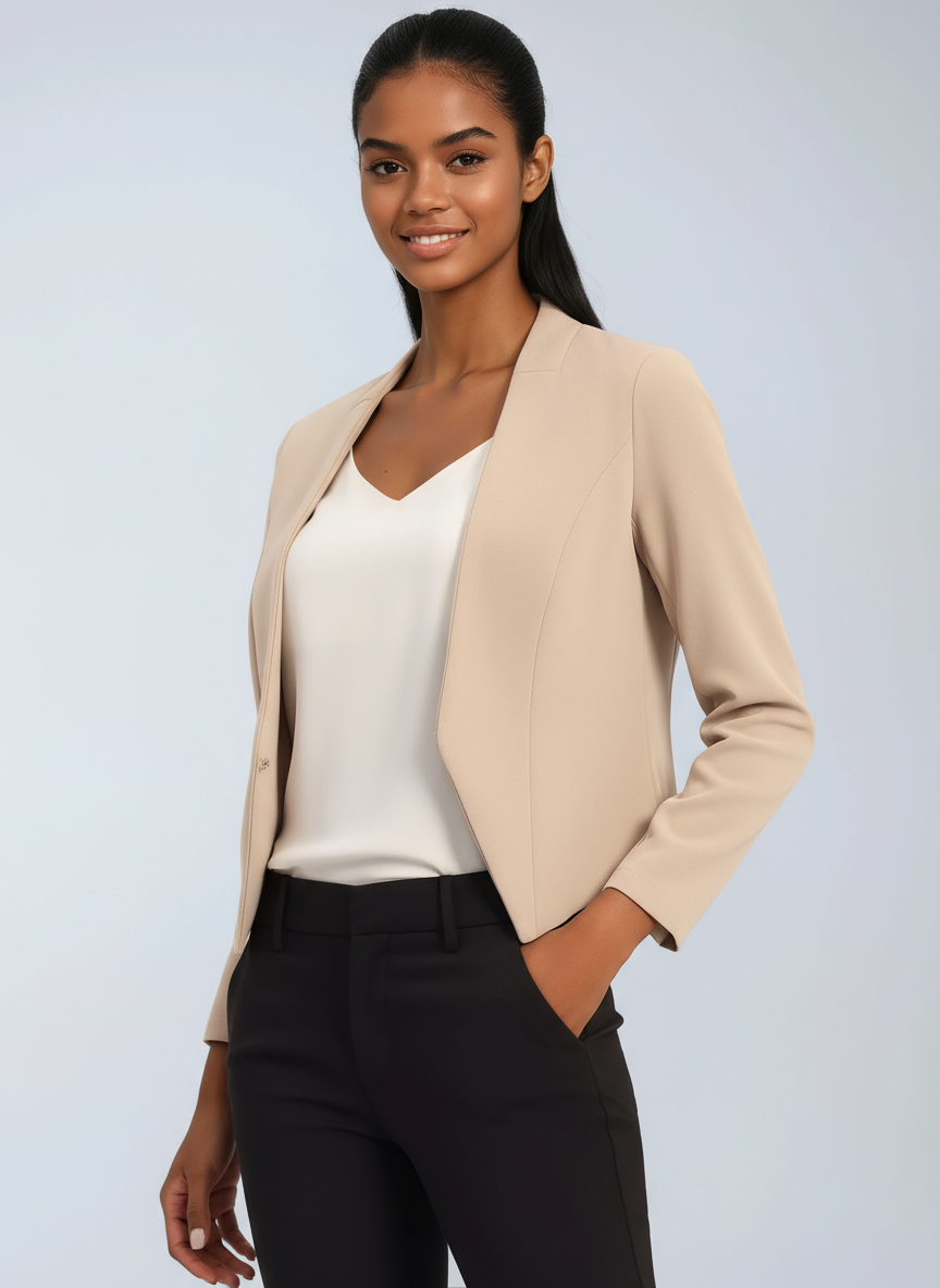 Cropped Asymmetric Blazer with Open Front | Smart Tailoring for Office and Beyond | Koossa
