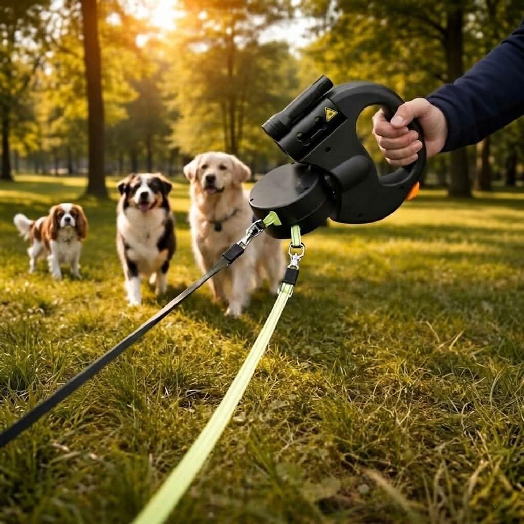 Double Dog Lead Adjustable 360 Swivel No Tangle Dual Leash Two Dogs Reflective Shock Absorbing Padded Handle Walking Coupler | Koossa