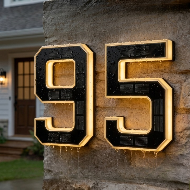 Plaque de numéro de maison solaire à LED automatique crépusculaire autonome extérieur chiffres lettres | Koossa