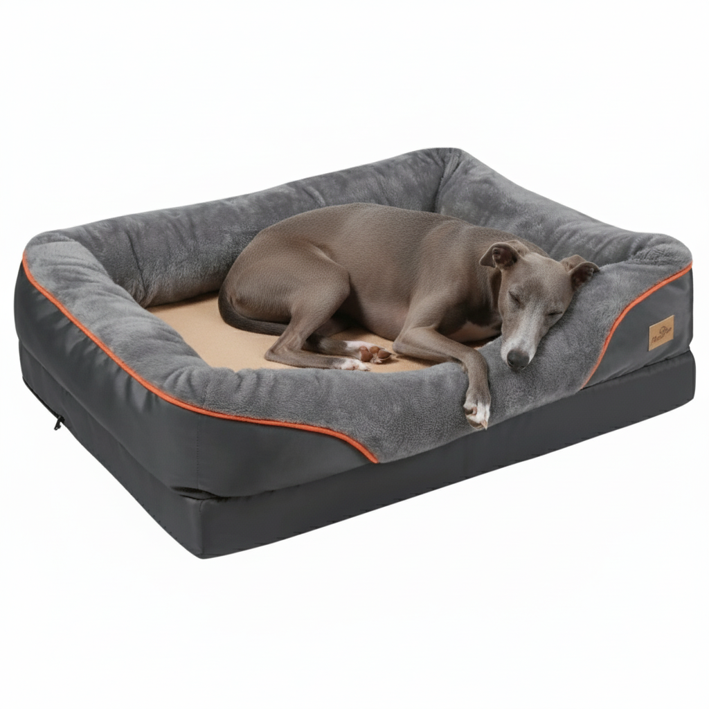 Orthopedic Dog Bed Nest Bolster Washable Grey Orange Large XL 2XL 3XL Joint Support Memory Foam Dog Sofa Bed Removable Cover | Koossa