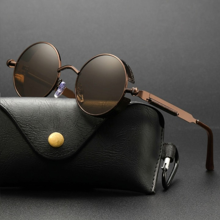 Polarized Round Sunglasses UV400 Metal Frame Vintage Gothic Industrial Style for Men & Women, Driving, Travel, Everyday Outdoor Wear | Lonoma
