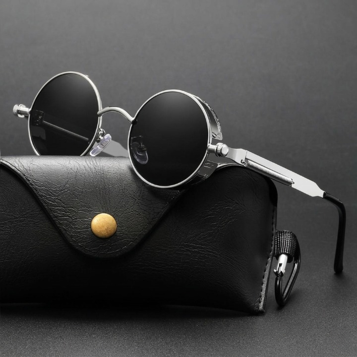 Polarized Round Sunglasses UV400 Metal Frame Vintage Gothic Industrial Style for Men & Women, Driving, Travel, Everyday Outdoor Wear | Lonoma