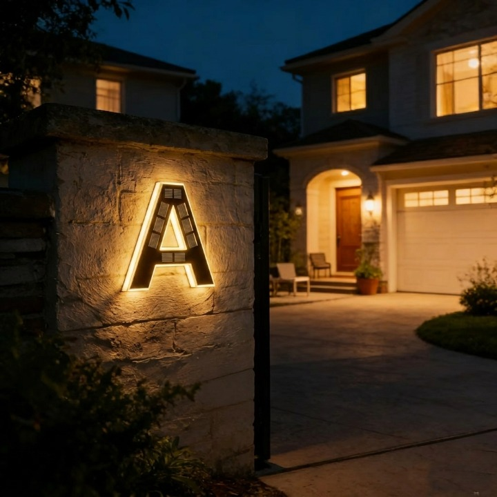 Plaque de numéro de maison solaire à LED automatique crépusculaire autonome extérieur chiffres lettres | Koossa