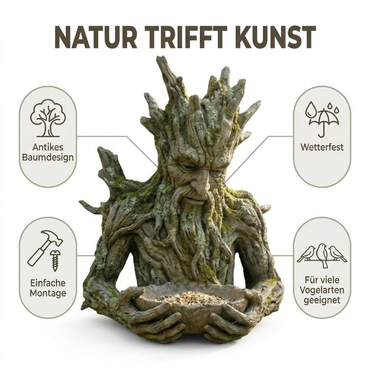 Mangeoire murale visage d'arbre en résine pour oiseaux sauvages décoration jardin extérieur sculpture nature | Koossa