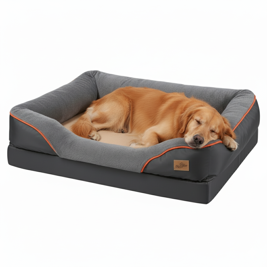 Orthopedic Dog Bed Nest Bolster Washable Grey Orange Large XL 2XL 3XL Joint Support Memory Foam Dog Sofa Bed Removable Cover | Koossa