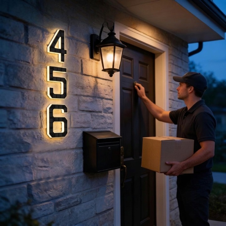 Plaque de numéro de maison solaire à LED automatique crépusculaire autonome extérieur chiffres lettres | Koossa