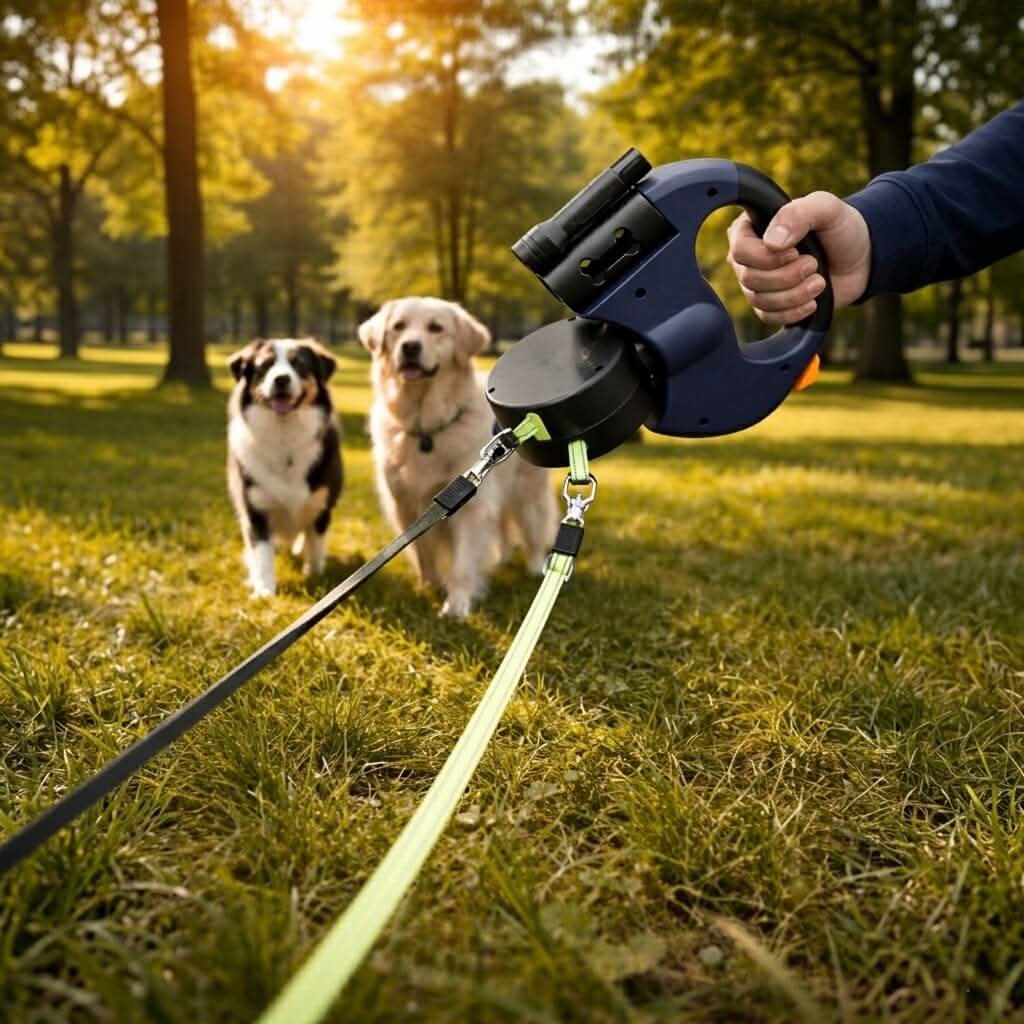 Double Dog Lead Adjustable 360 Swivel No Tangle Dual Leash Two Dogs Reflective Shock Absorbing Padded Handle Walking Coupler | Koossa