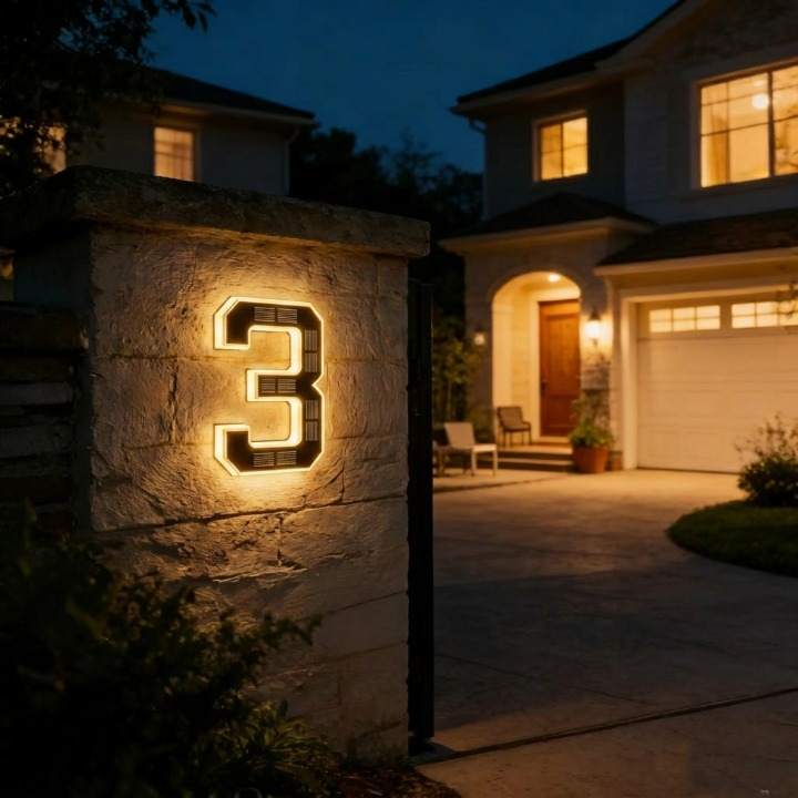 Plaque de numéro de maison solaire à LED automatique crépusculaire autonome extérieur chiffres lettres | Koossa