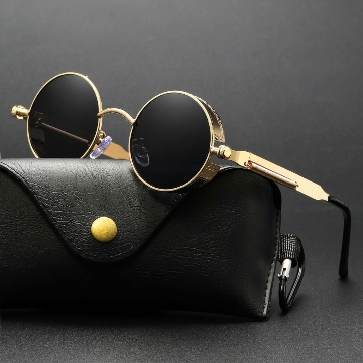 Polarized Round Sunglasses UV400 Metal Frame Vintage Gothic Industrial Style for Men & Women, Driving, Travel, Everyday Outdoor Wear | Lonoma