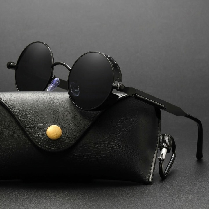Polarized Round Sunglasses UV400 Metal Frame Vintage Gothic Industrial Style for Men & Women, Driving, Travel, Everyday Outdoor Wear | Lonoma